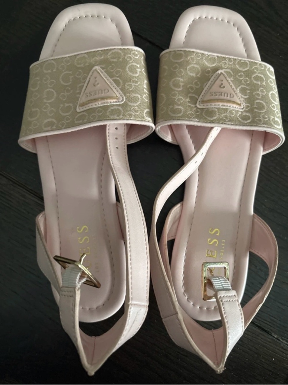 GUESS Pale Pink Slingback Sandals with Gold Logo Band